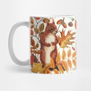 Autumn squirrels and autumnal flora on off white Mug